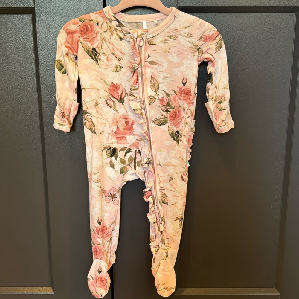 Posh Peanut Vintage Pink Rose  Footie Ruffled Zippered One Piece Newborn